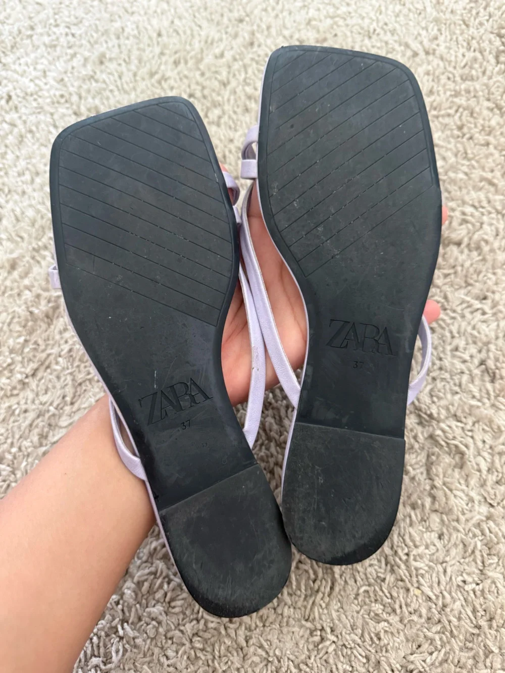 ZARA Lavender Thin-Strap Square-Toe Slide Sandals Size 37